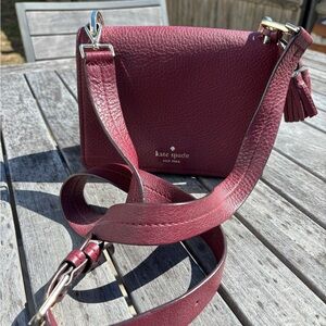 Kate Spade New York Burgundy Pebbled Leather Crossbody Bag Tassel